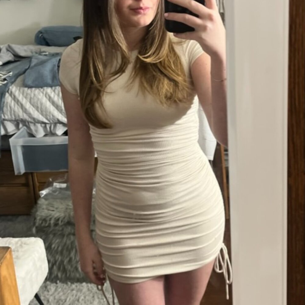 Princess Polly Evant Short Sleeve Mini Dress Cream